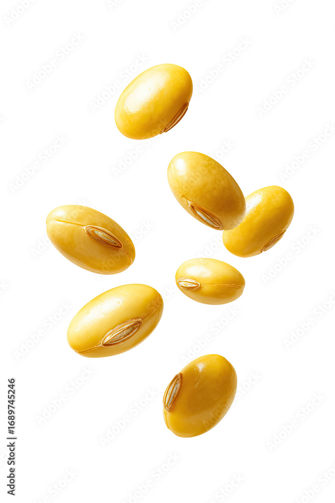 Fototapeta premium Golden soybeans, scattered in mid-air