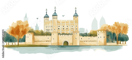 Tower of London. Tower of London watercolor vector illustration