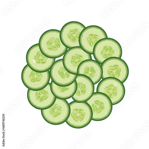 Vector Pattern of Cucumber Slices in Modern Organic Style with Green Shades