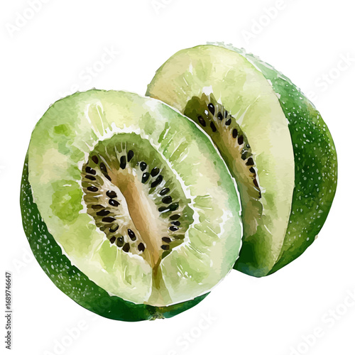 watercolor of Honeydew, vector, isolated on a white background.