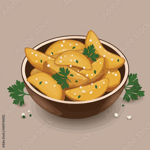 Vector Illustration of Lemon Wedges with Parsley in Modern Style for Food Packaging and Culinary Branding