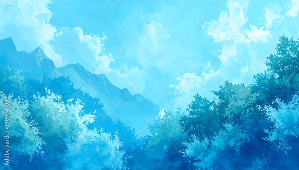 Obraz premium Pastel mountain landscape with lush trees