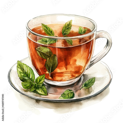 watercolor of Herbal Tea, vector, isolated on a white background.