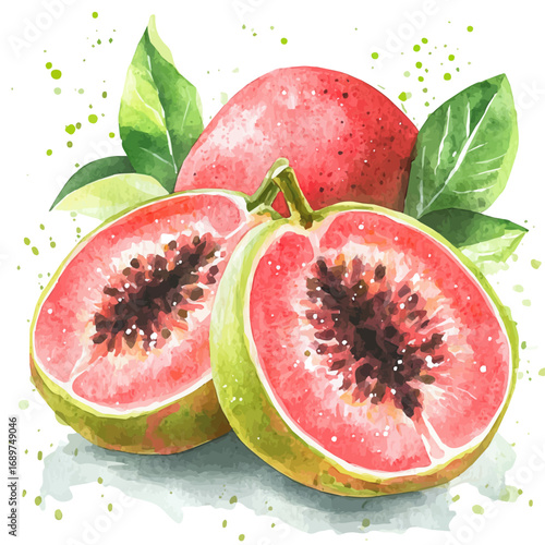 watercolor vector of Guava, isolated on a white background.