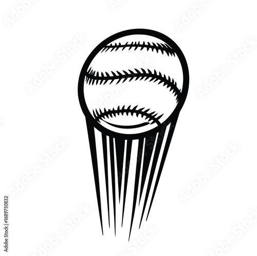 Dynamic baseball in mid air with detailed stitching illustration