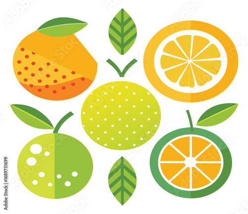 Nordic scandinavian patterned fruit icons featuring lemons and citrus