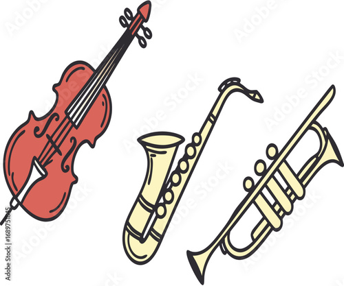 Collection of musical instrument icons featuring a violin
