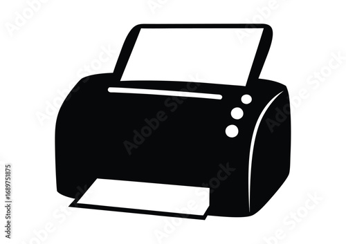 Silhouette of a modern printer machine with paper output