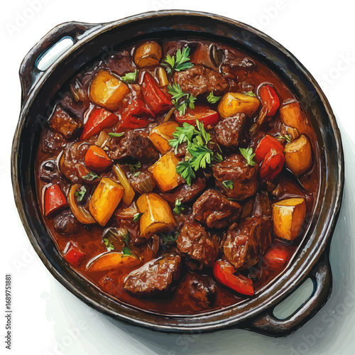 Goulash, watercolor painting vector, isolated on a white background.