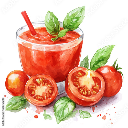 Gazpacho, watercolor drawing vector, isolated on a white background.
