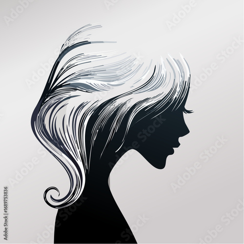 speckled rim light wavy hair silhouette on gray gradient
