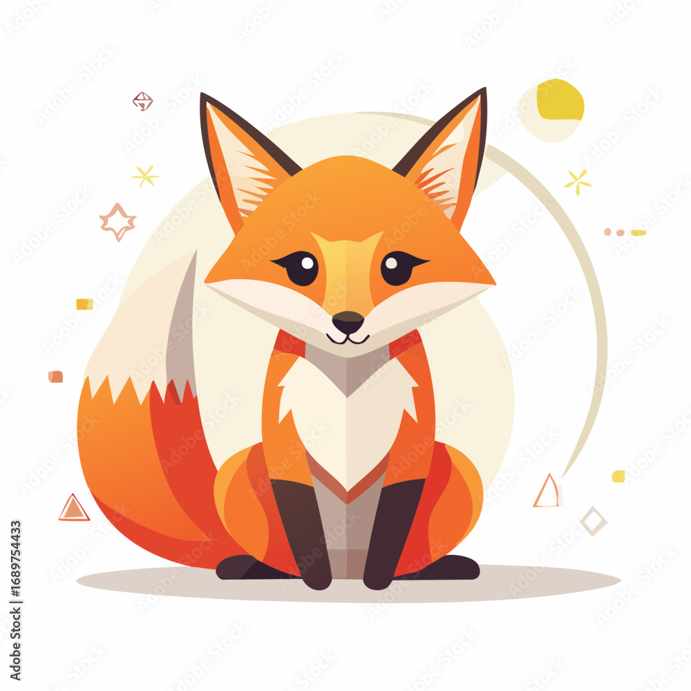 Obraz premium A charming cartoon fox with bright orange fur, sitting upright, looking friendly.