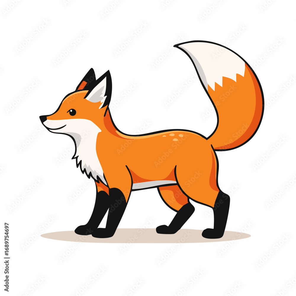 Fototapeta premium A stylized illustration showcasing a vibrant orange fox in a side profile, standing on a neutral background.