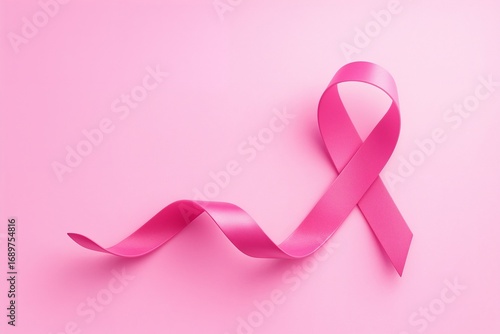 Modern 3D pink awareness ribbon on a soft pastel pink background, symbolizing Breast Cancer Awareness Month (Pink October). Elegant and minimal design representing support, prevention, and hope.