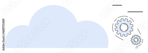 Blue cloud shape linked with rotating gray gears to illustrate technology, automation, and system optimization. Ideal for innovation, cloud computing, teamwork, IT solutions, integration, data