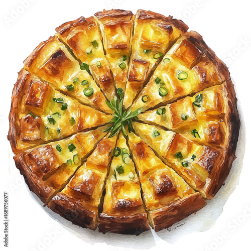 watercolor vector of Frittata, isolated on a white background.