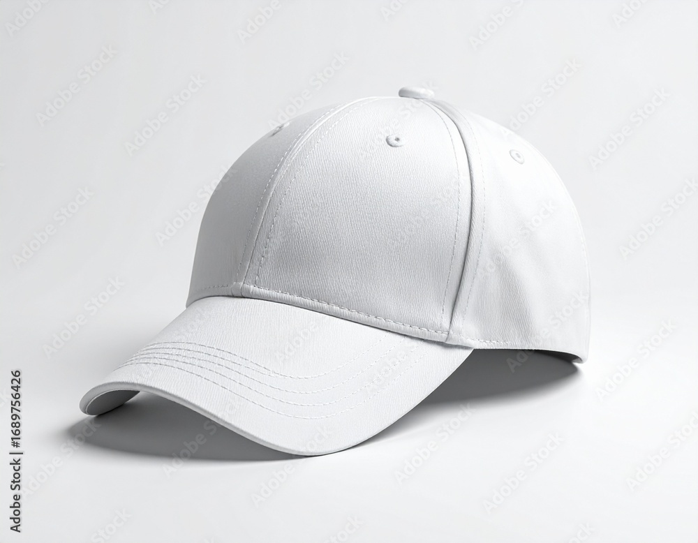 Fototapeta premium White baseball cap mockup side view on clean grey background.