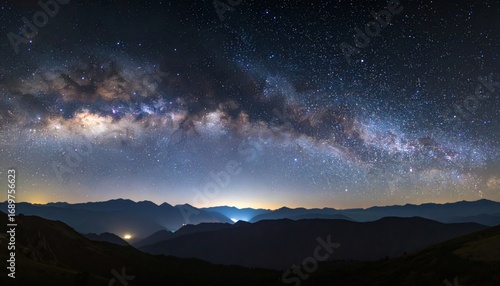 Wallpaper Mural Stargazing Adventure, Milky Way, Mountain Range, Night Photography, Scenic View, Aerial Perspective, Nature's Beauty Torontodigital.ca