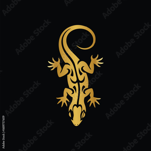 Golden Tribal Lizard Tattoo Design.