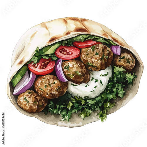 watercolor of Falafel, vector, isolated on a white background.