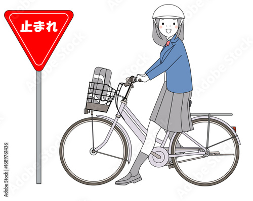 標識で止まる自転車