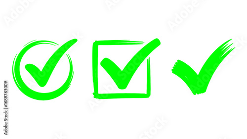 Green checkmarks in circle square and standalone design elements
