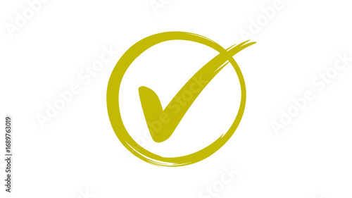 Hand-drawn golden check mark in a circle signifying approval confirmation or completion