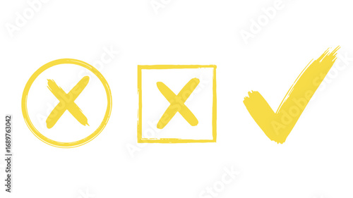 Hand-painted yellow check marks and crosses for user interface design