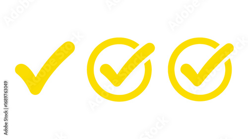 Three yellow checkmarks in different styles standalone encircled and encircled with a thicker outline
