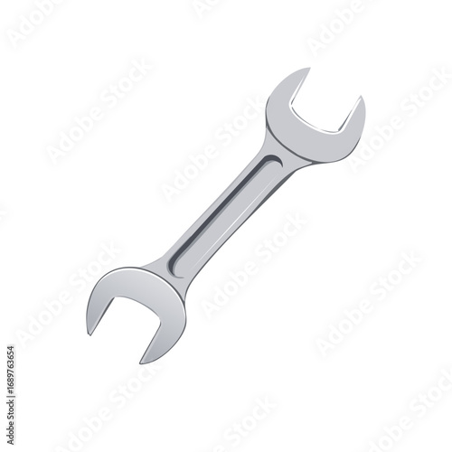 A detailed close-up shot of a wrench, highlighting its design and metallic texture. This tool symbolizes construction and repair