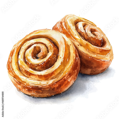 watercolor vector of Danish Pastry, isolated on a white background.
