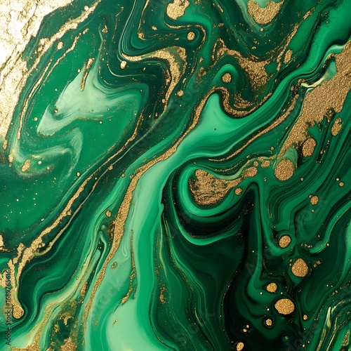Abstract Emerald Green Gold Marble Texture Swirls Background