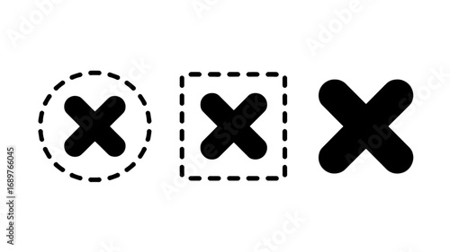 Set of three different cross mark icons round square and simple