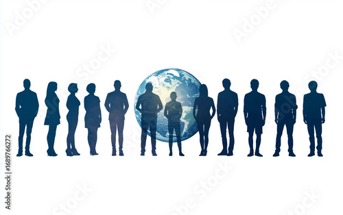 Diverse Human Silhouettes Forming a Unity Circle Isolated On White Background.