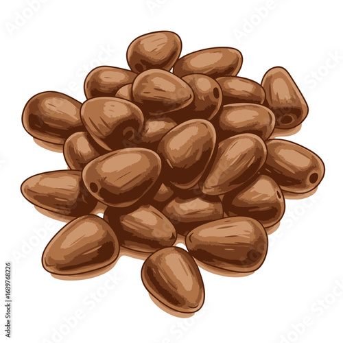 Pile of Brown Pine Nuts, Detailed Illustration