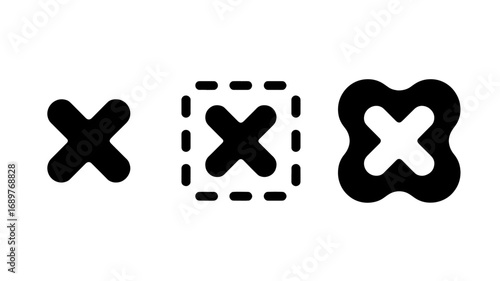 Set of three different cross mark icons simple and bold for rejection cancel or delete