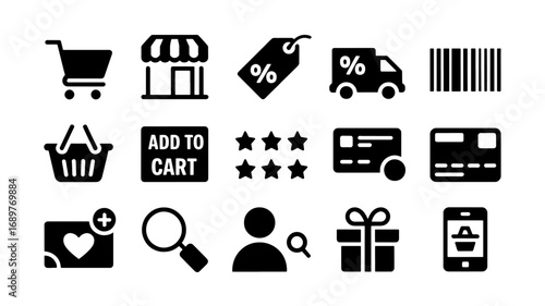 Shopping e-commerce and online store icons for website and app design