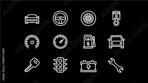 Car repair and maintenance line icons set for automotive industry