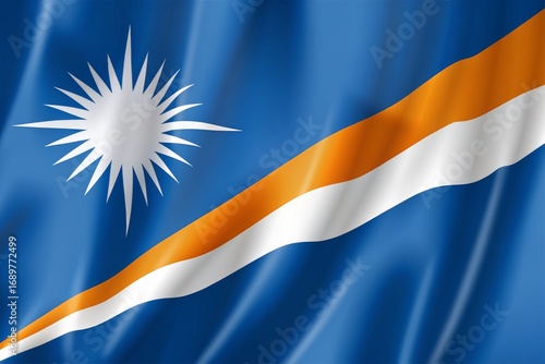 Waving flag of the marshall islands with white star and orange stripe