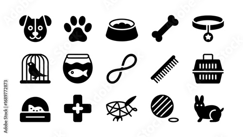 Pet care icons dogs cats fish birds and other animals
