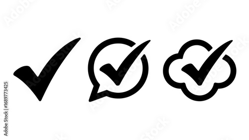 Three check mark icons in different shapes for approval confirmation and completion