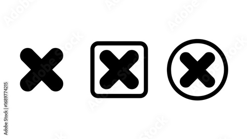 Three variations of a black cross mark icon representing cancel delete or close functions