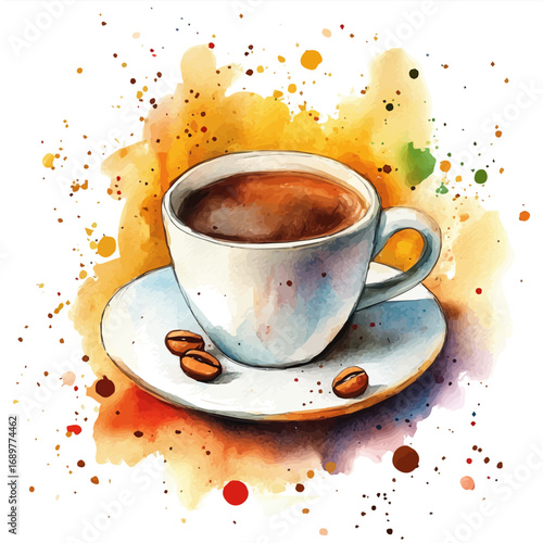 Coffee, watercolor illustration vector, isolated on a white background.