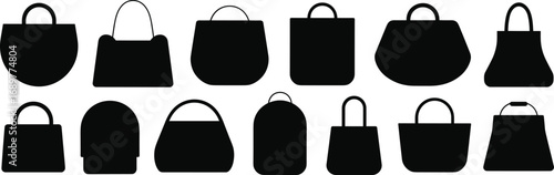 A stylish collection of elegant black leather shopping bags with handles