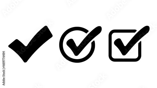 Three variations of check mark icons check circle check and square check