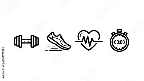 An icon set of fitness elements representing a healthy lifestyle.