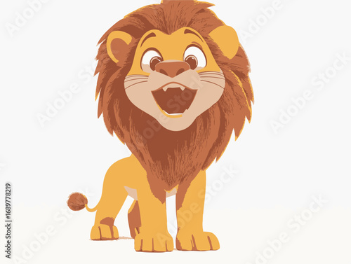 Joyful Lion Cub Illustration A Smiling, Happy Cartoon Character on a Clean Background