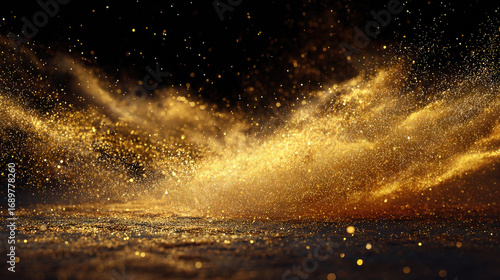 Wallpaper Mural Golden dust sparkles on dark black background concept. A stunning splash of golden glitter in shimmering motion. Torontodigital.ca