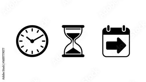 Time Management Icons Clock, Hourglass, Calendar - Deadline, Schedule, Planning
