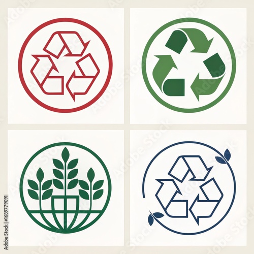 Four different eco friendly and recycling icons isolated on white background